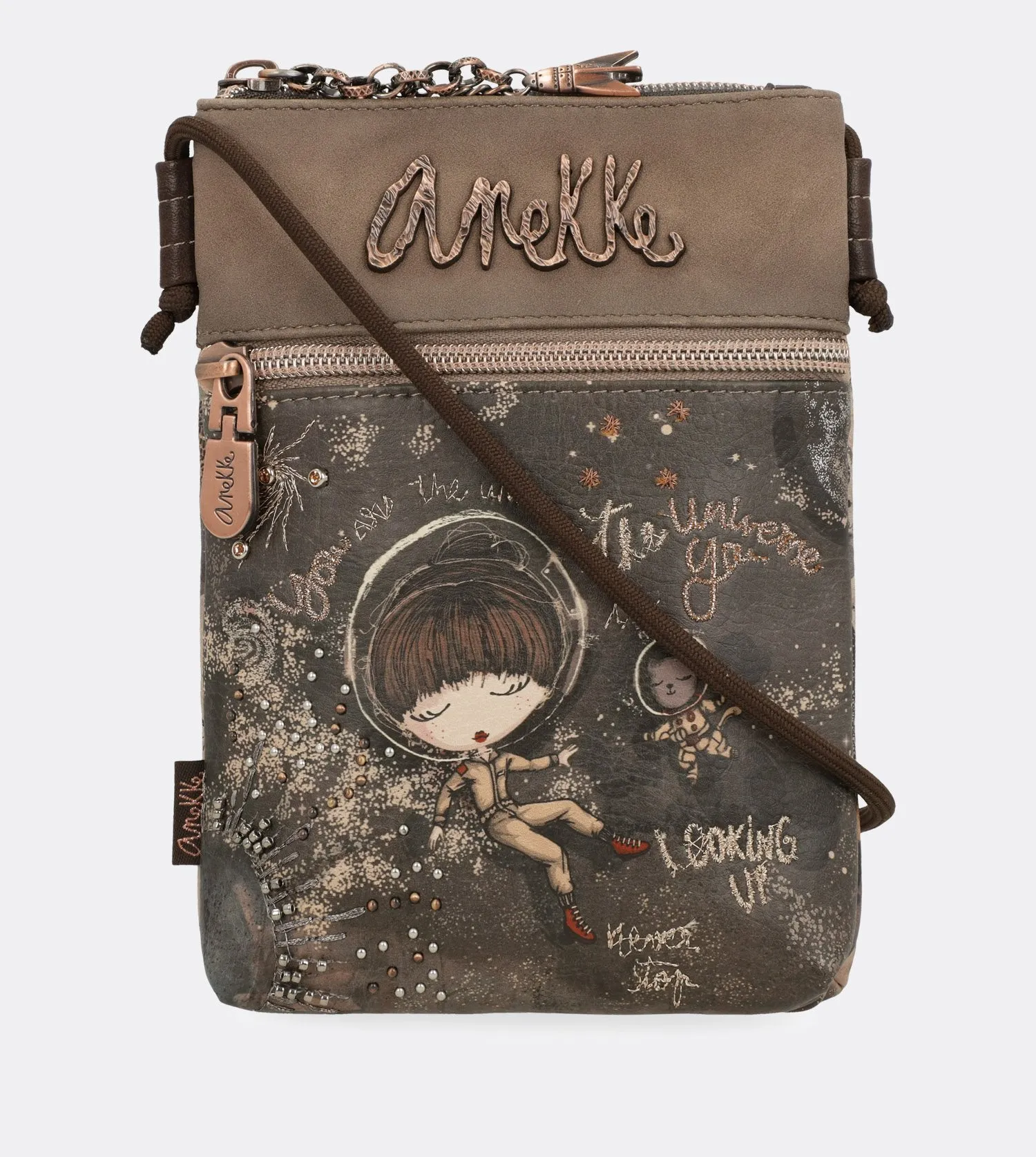 Elegant mini universe crossbody bag with a printed design