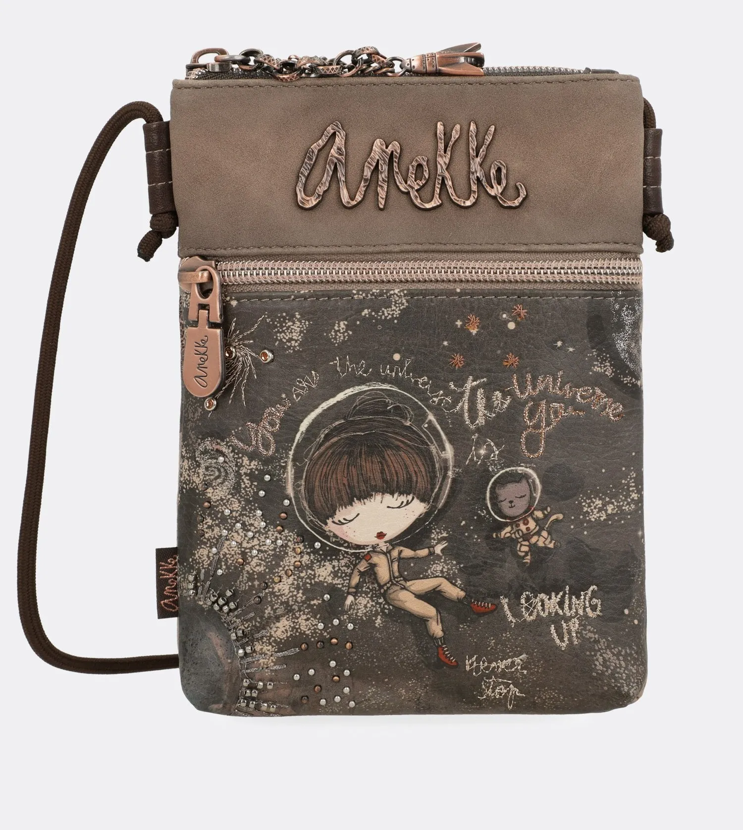 Elegant mini universe crossbody bag with a printed design