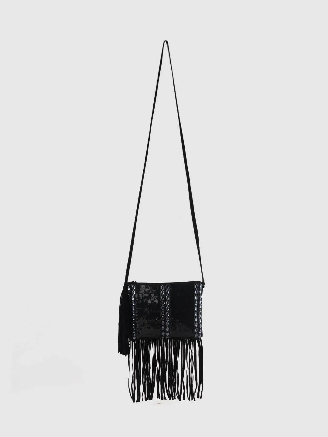 Embellished Clutch with Fringes