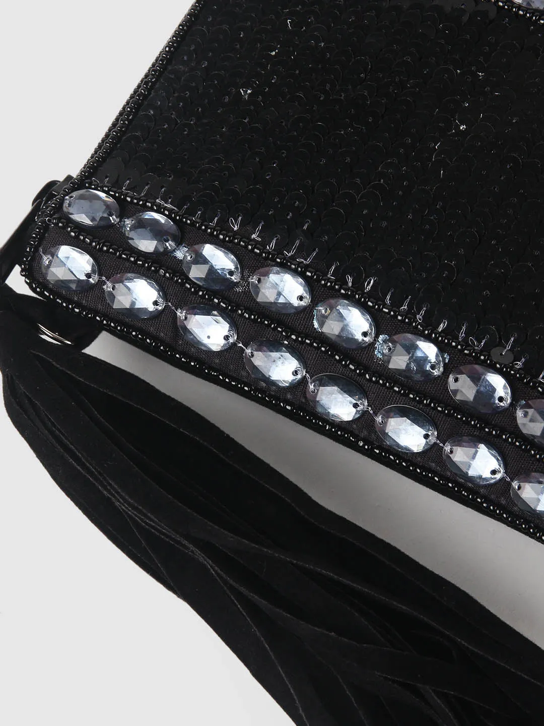 Embellished Clutch with Fringes