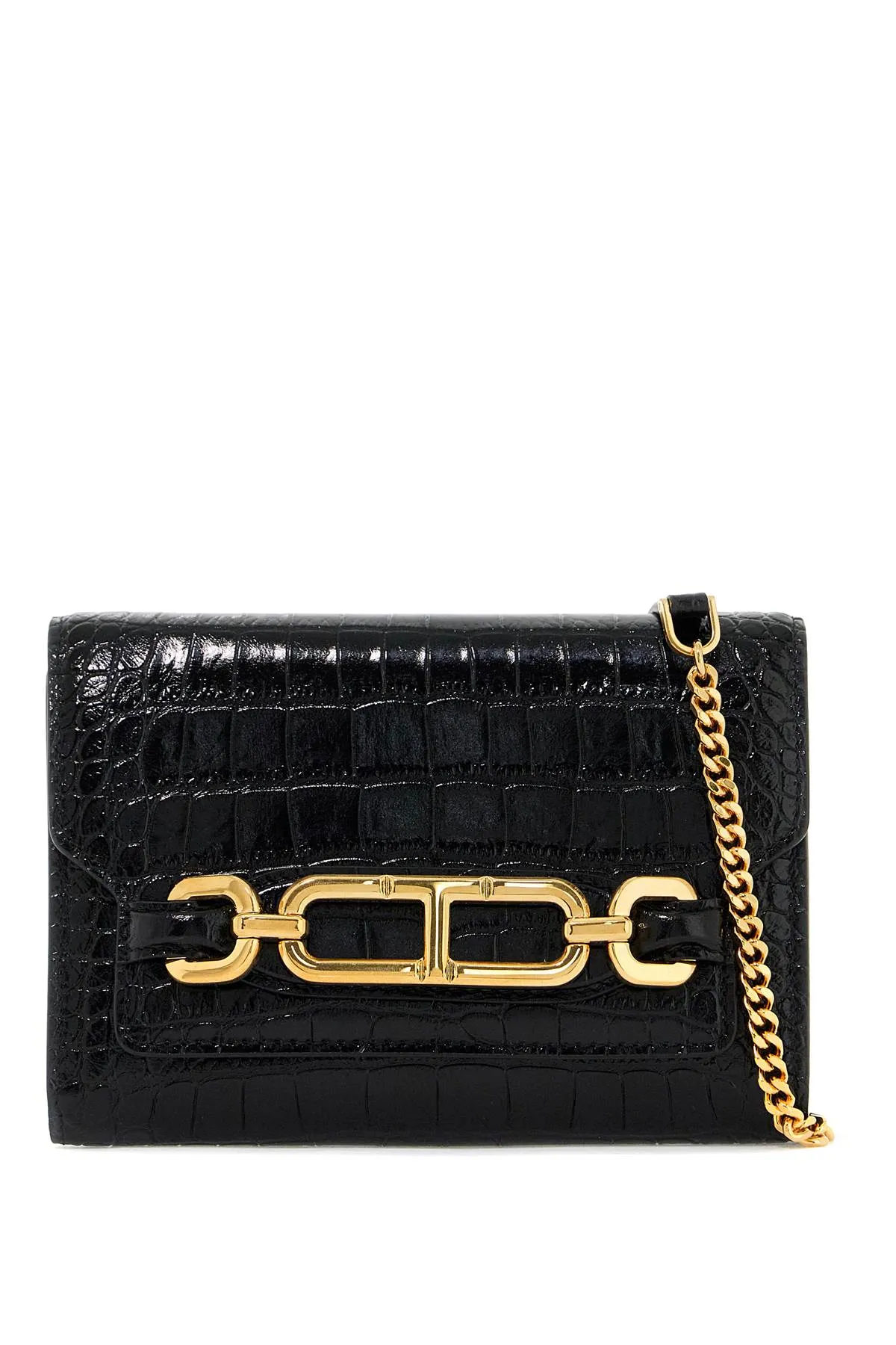 embossed crocodile leather mini clutch S0457 LCL395X BLACK