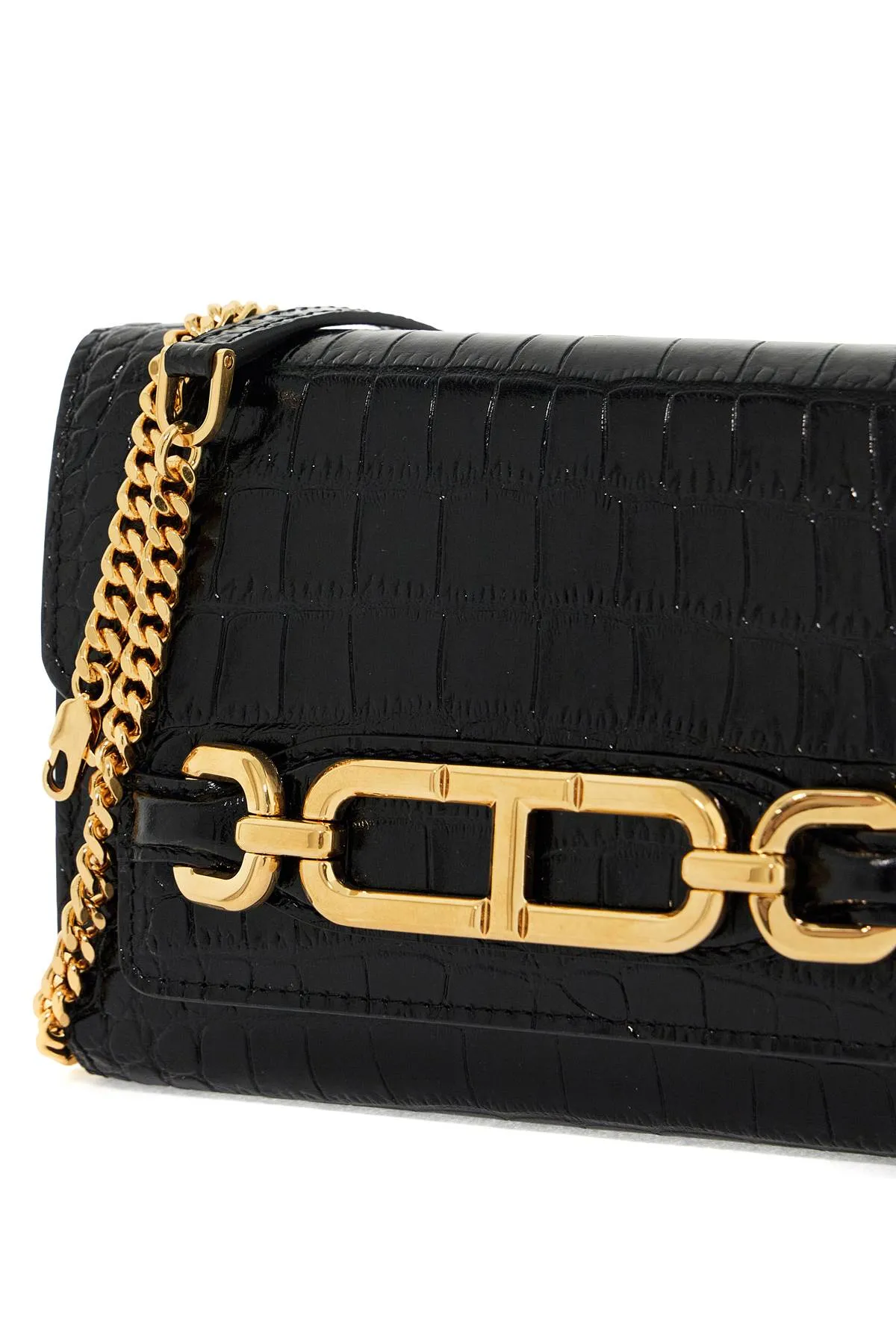 embossed crocodile leather mini clutch S0457 LCL395X BLACK