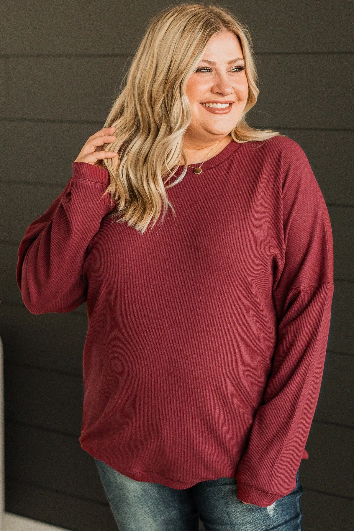 Express It All Knit Pullover Top- Burgundy