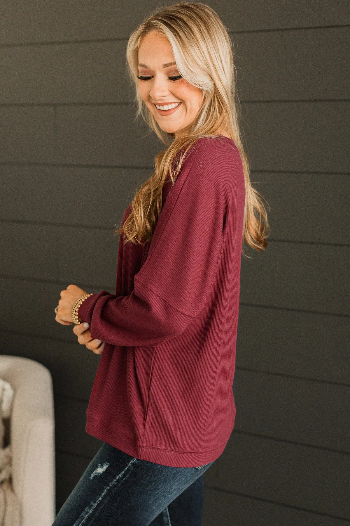 Express It All Knit Pullover Top- Burgundy