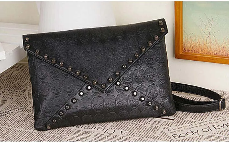 Feitong Women Skull Rivets Envelope Design Leather Crossbody Hbag Tote Bags Purse