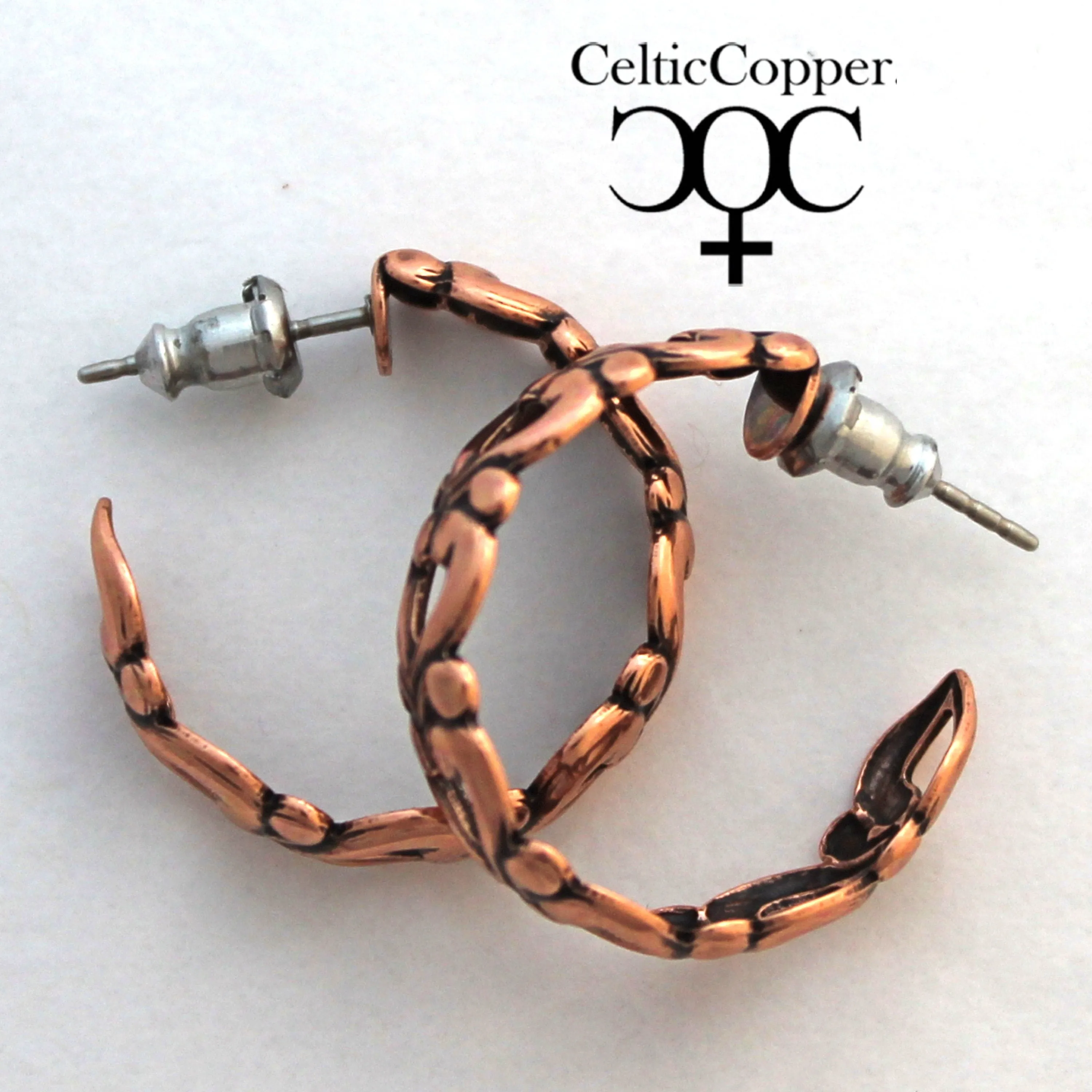 Flowing Heart Copper Hoop Earrings EC119 Solid Copper Jewelry Post Style Copper Hoop Earrings