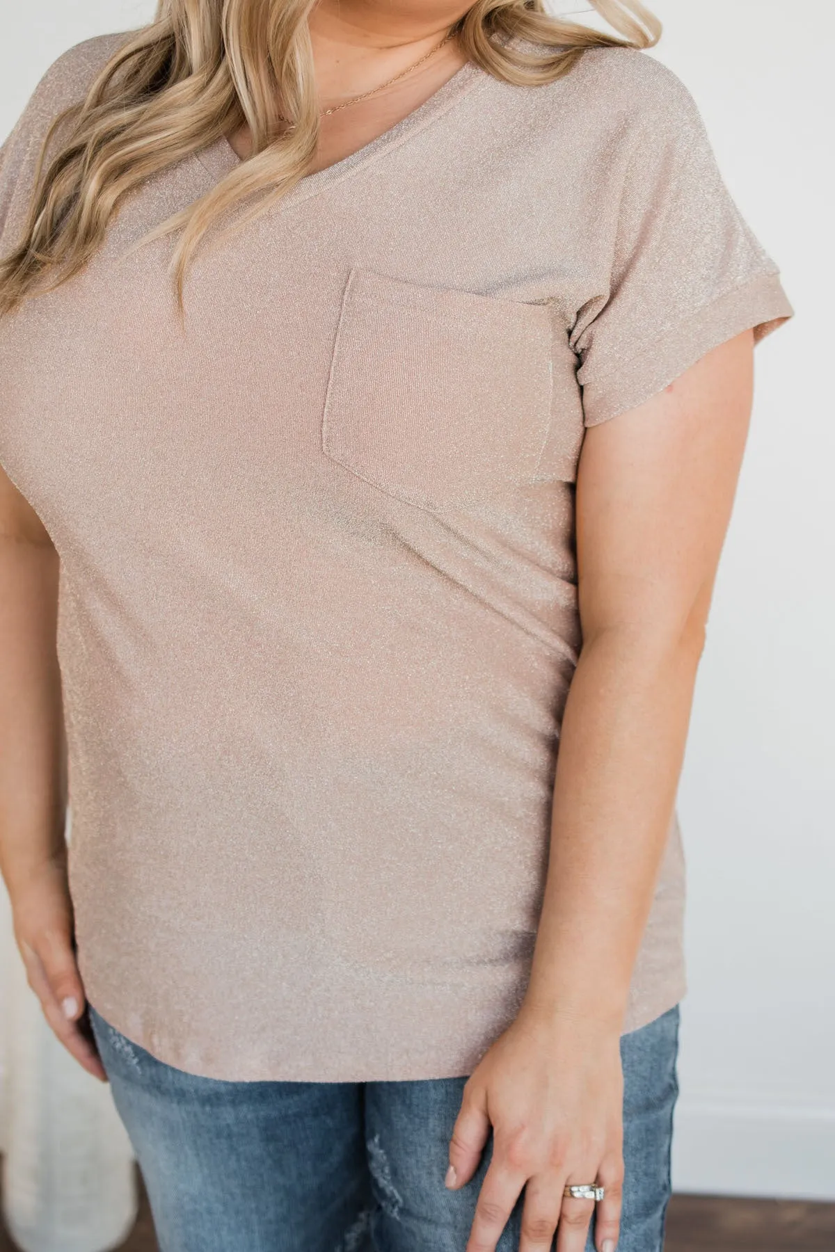 Free To Shine V-Neck Pocket Top- Champagne