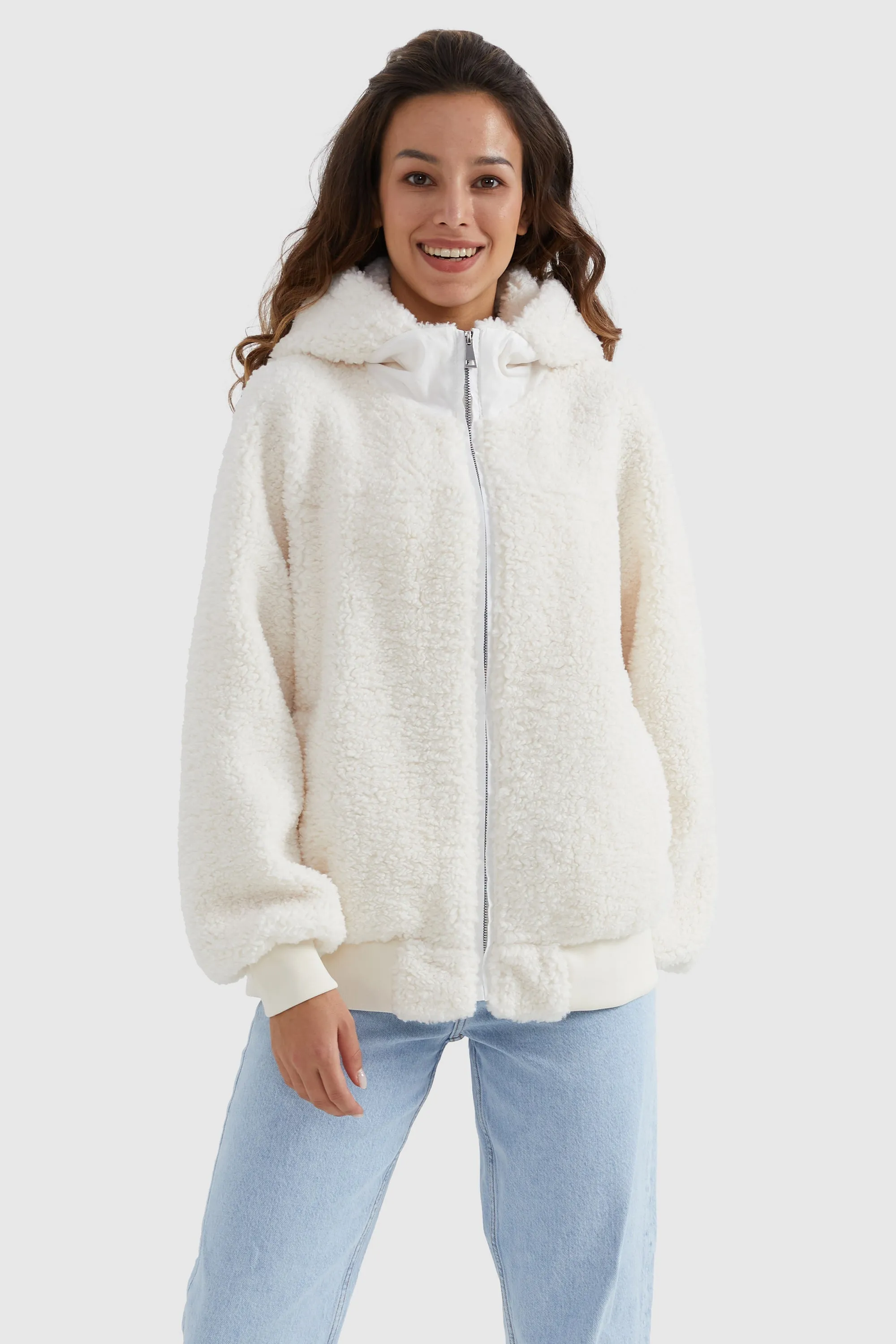 Full-Zip Oversized Sherpa Fleece Jacket