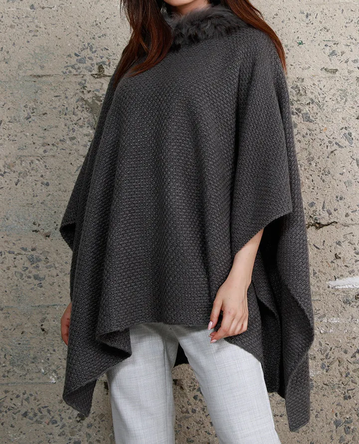 Fur Trim Knit Poncho