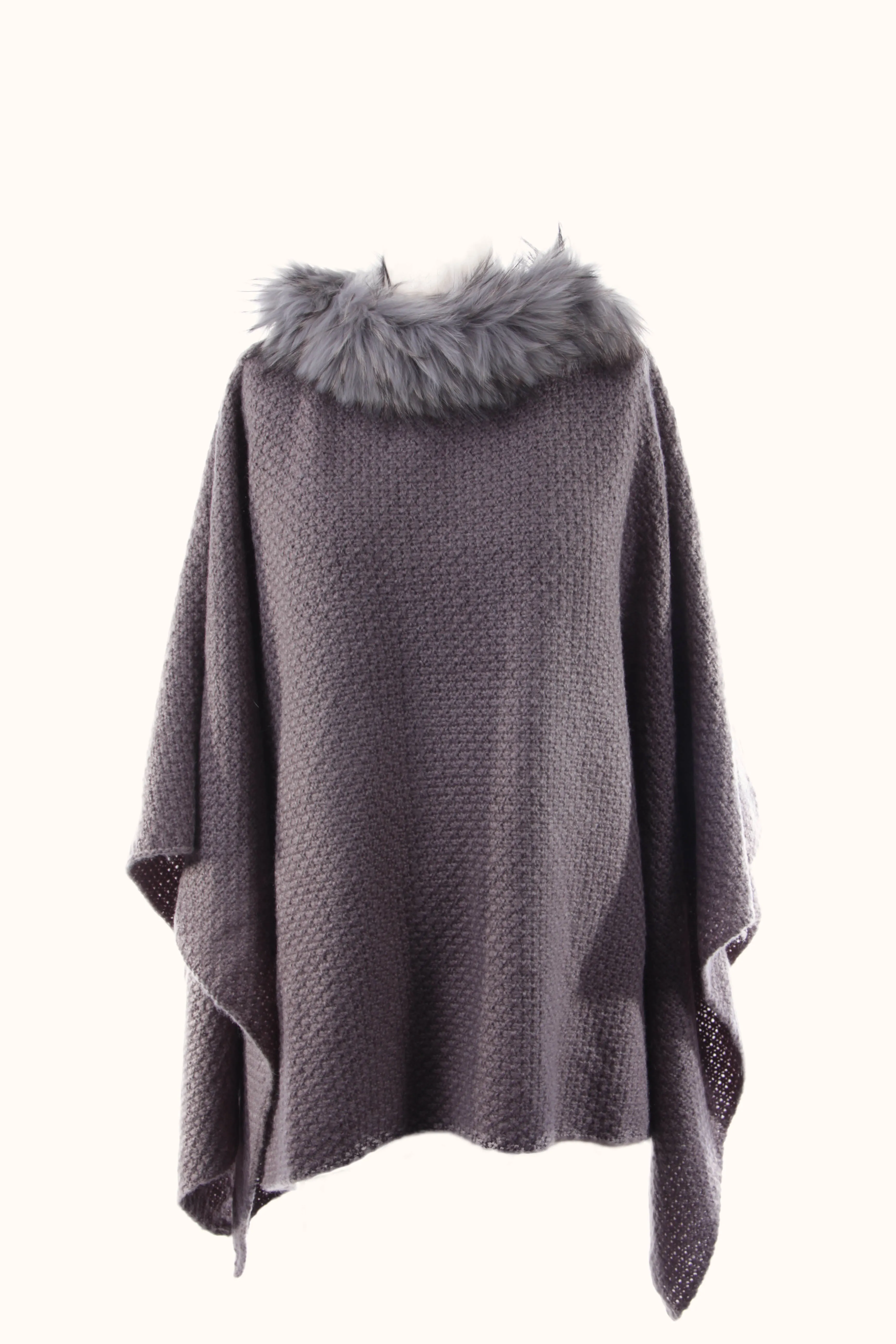 Fur Trim Knit Poncho