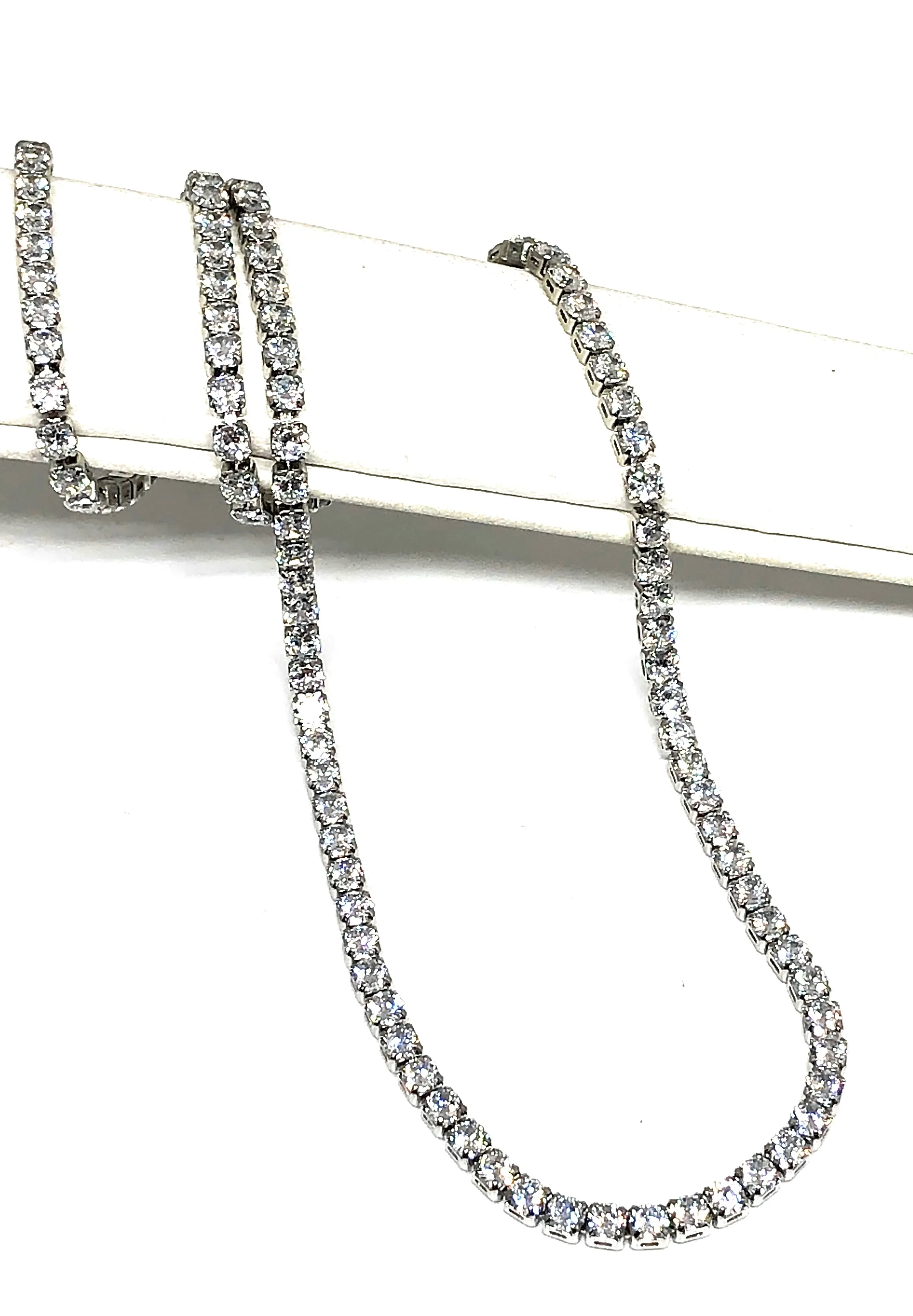 Gold Plated (White) Cubic Zirconia Tennis Chain 18 inch 3mm