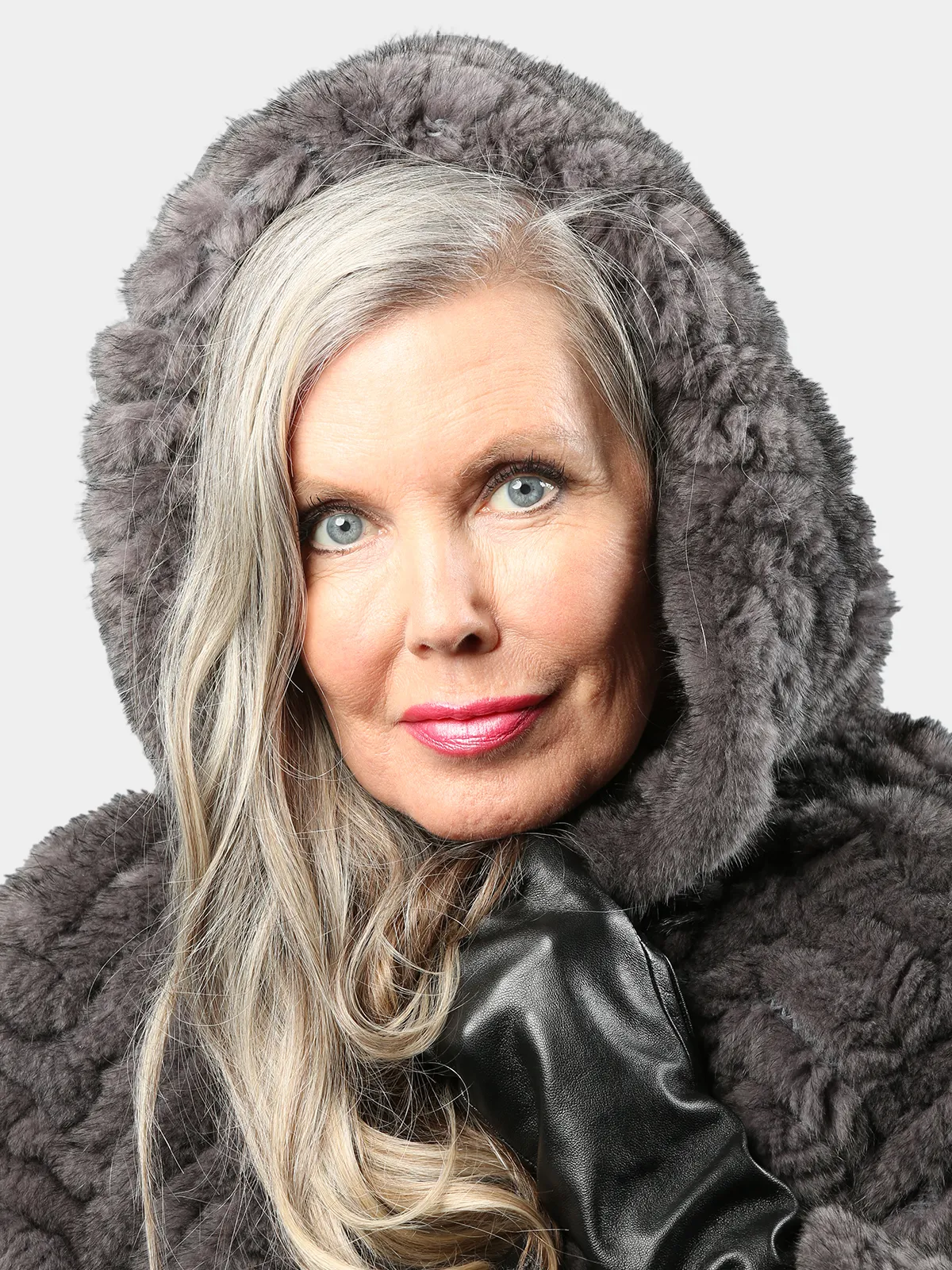 Grey Knitted Mink Fur Zipper Poncho with Poncho Hood - Day Furs