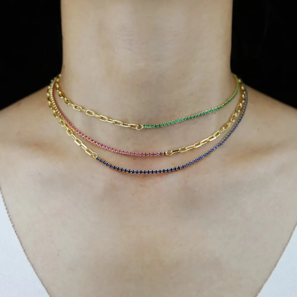 Half Tennis Half Paperclip Necklace