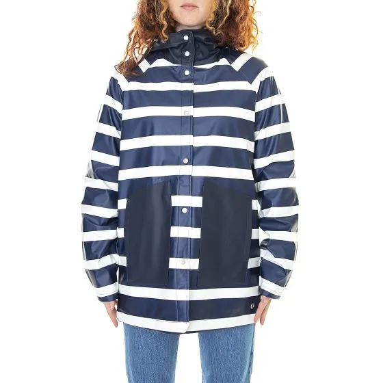 Herschel Womens Fishtail Rainwear Peacoat / Border Stripe Hooded Waterproof Jacket