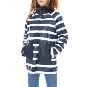 Herschel Womens Fishtail Rainwear Peacoat / Border Stripe Hooded Waterproof Jacket