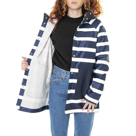 Herschel Womens Fishtail Rainwear Peacoat / Border Stripe Hooded Waterproof Jacket