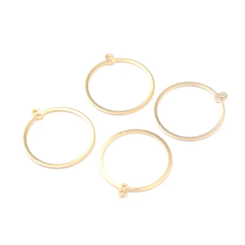 Hoop Earring Findings, Links, For Earring Making, Flat, Round, 24K Gold Plated, Brass, 28mm