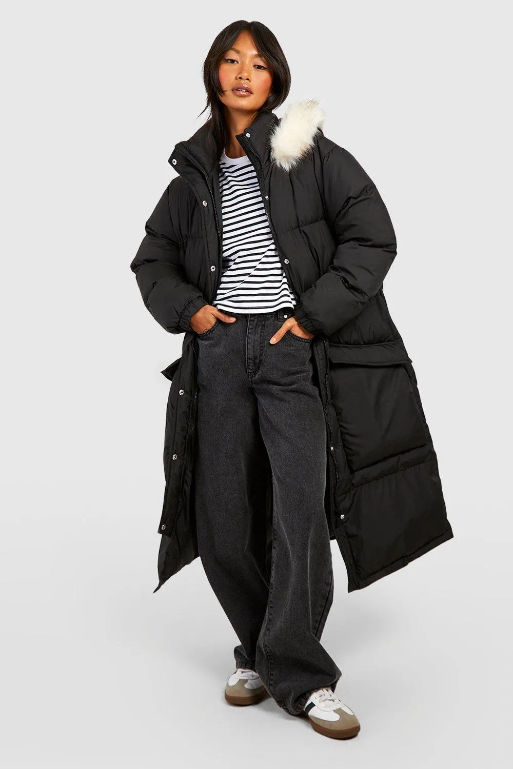 Jackets & Coats | Faux Fur Hood Longline Parka | boohoo