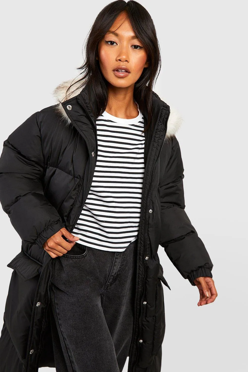 Jackets & Coats | Faux Fur Hood Longline Parka | boohoo