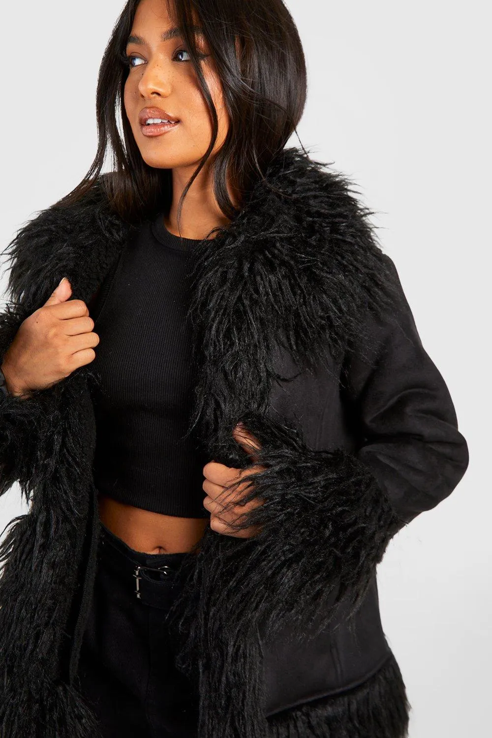 Jackets & Coats | Petite Faux Fur Suede Coat | boohoo