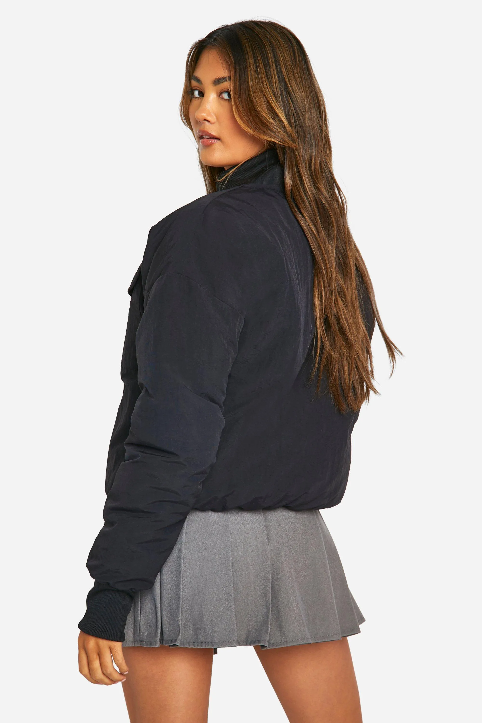 Jackets & Coats | Rib Detail Nylon Bomber Jacket | boohoo