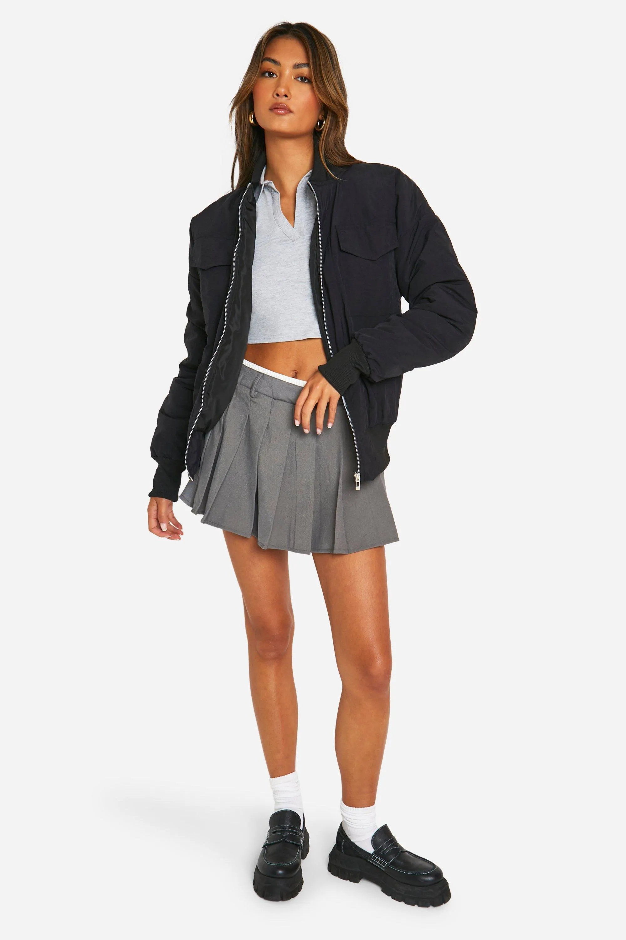 Jackets & Coats | Rib Detail Nylon Bomber Jacket | boohoo