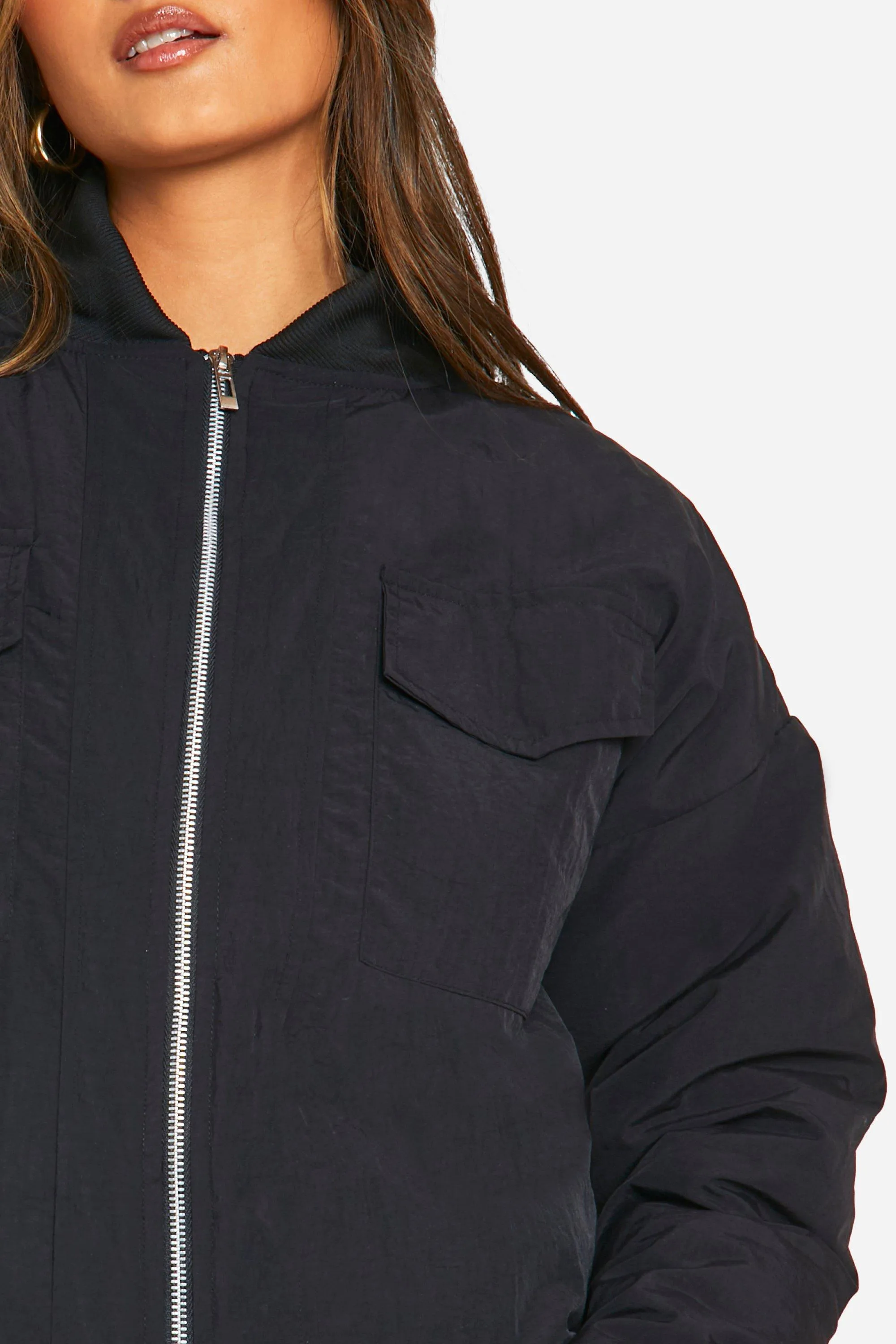 Jackets & Coats | Rib Detail Nylon Bomber Jacket | boohoo