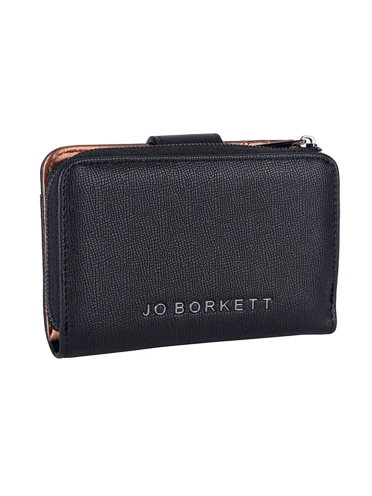 Jo Borkett Jasmine Top Zip Clutch Purse Black