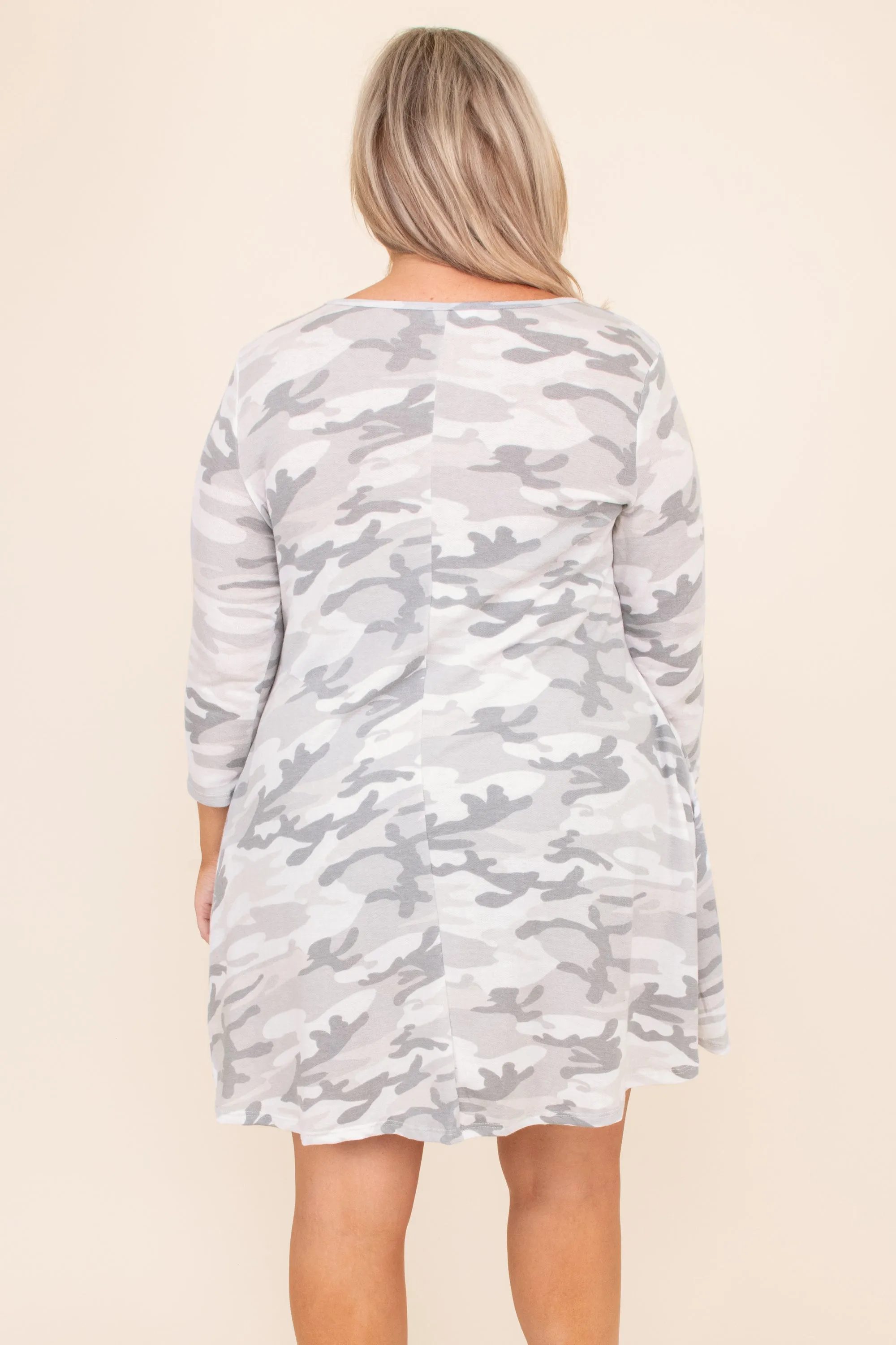 Keep On Searching Dress, Grey Camo