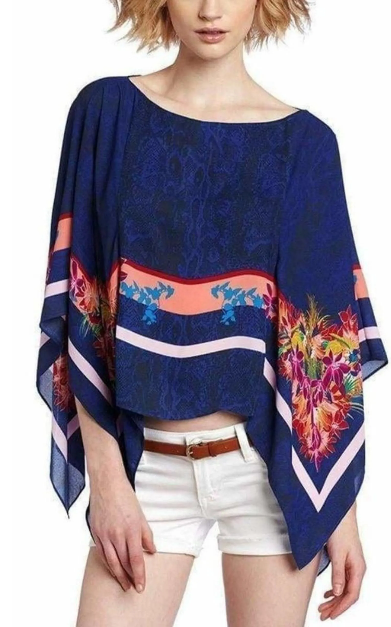 Kei Scarf Print Poncho Top