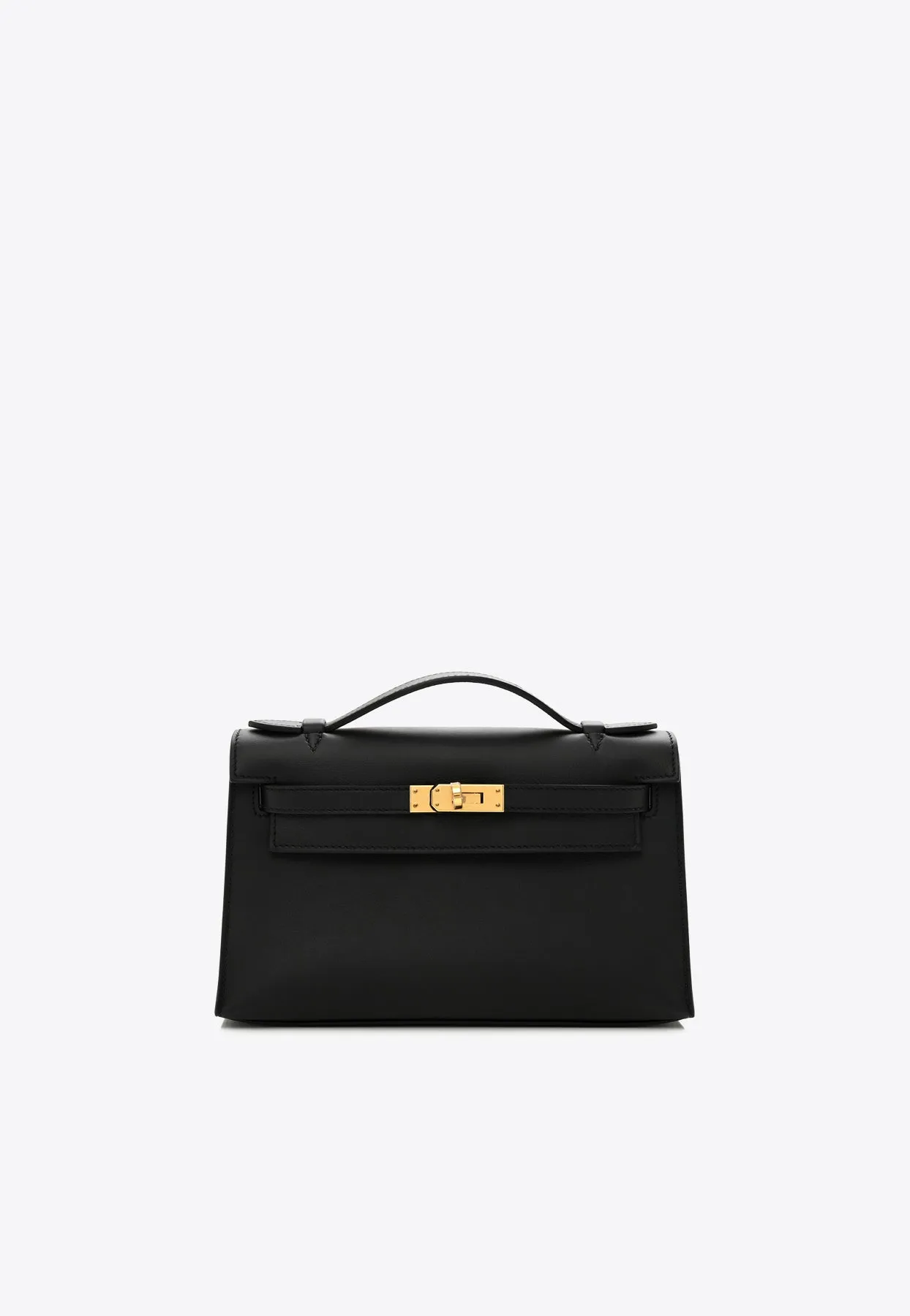 Kelly Pochette Clutch Bag in Black Swift Leather with Gold Hardware