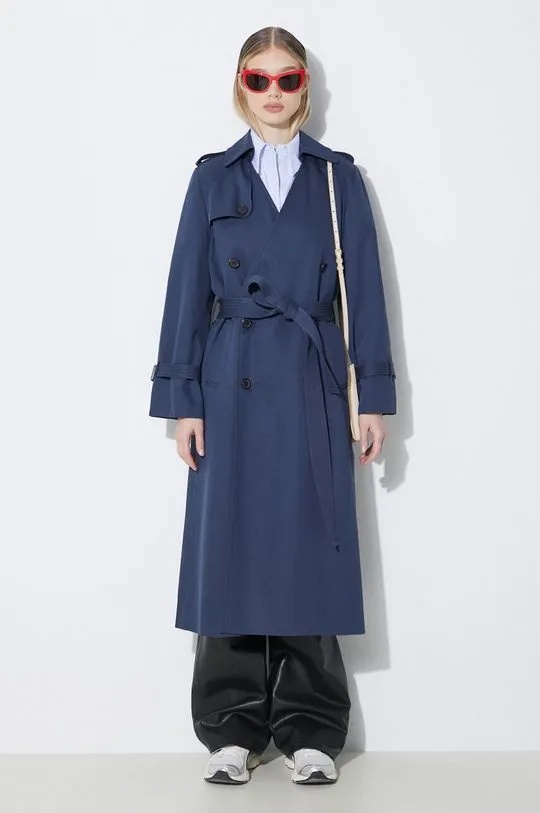 Kenzo trench coat Solid Elongated Kimono Trench women’s navy blue color FE52MA0729OV.77