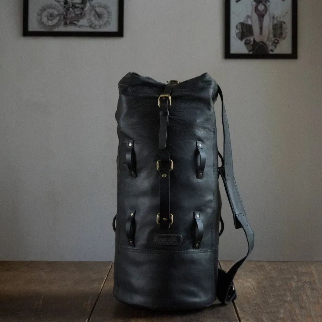 LEATHER MILITARY DUFFEL - BLACK