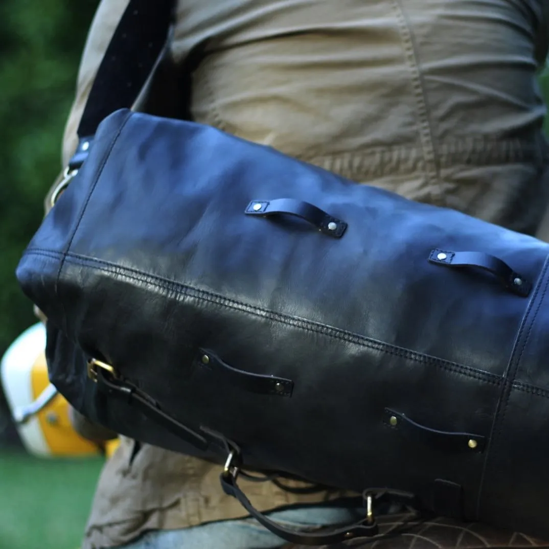 LEATHER MILITARY DUFFEL - BLACK