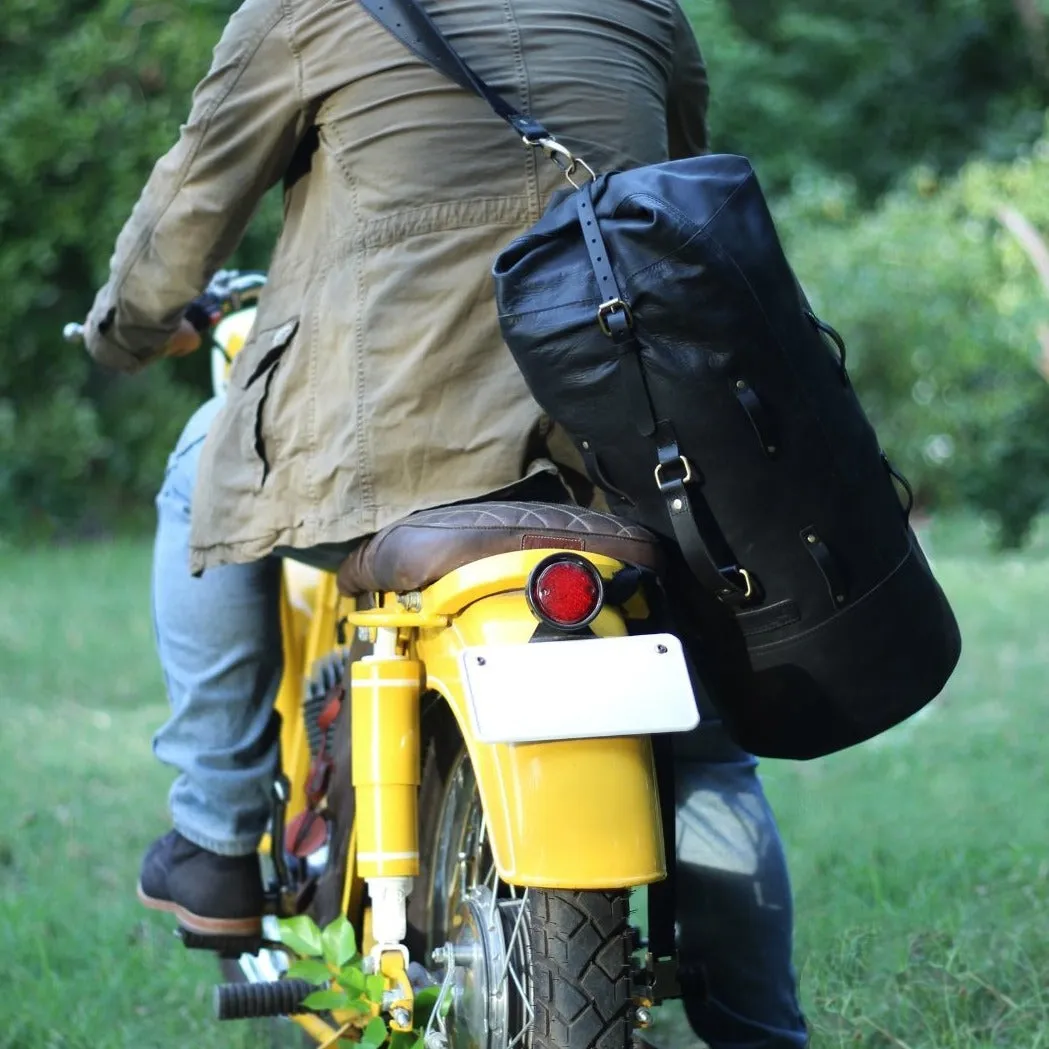 LEATHER MILITARY DUFFEL - BLACK