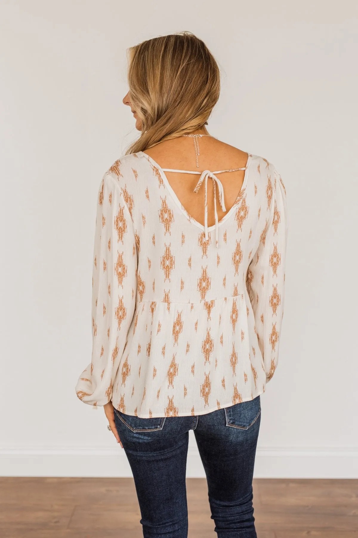 Leaves Of Gold Long Sleeve Blouse- Off-White & Bronze