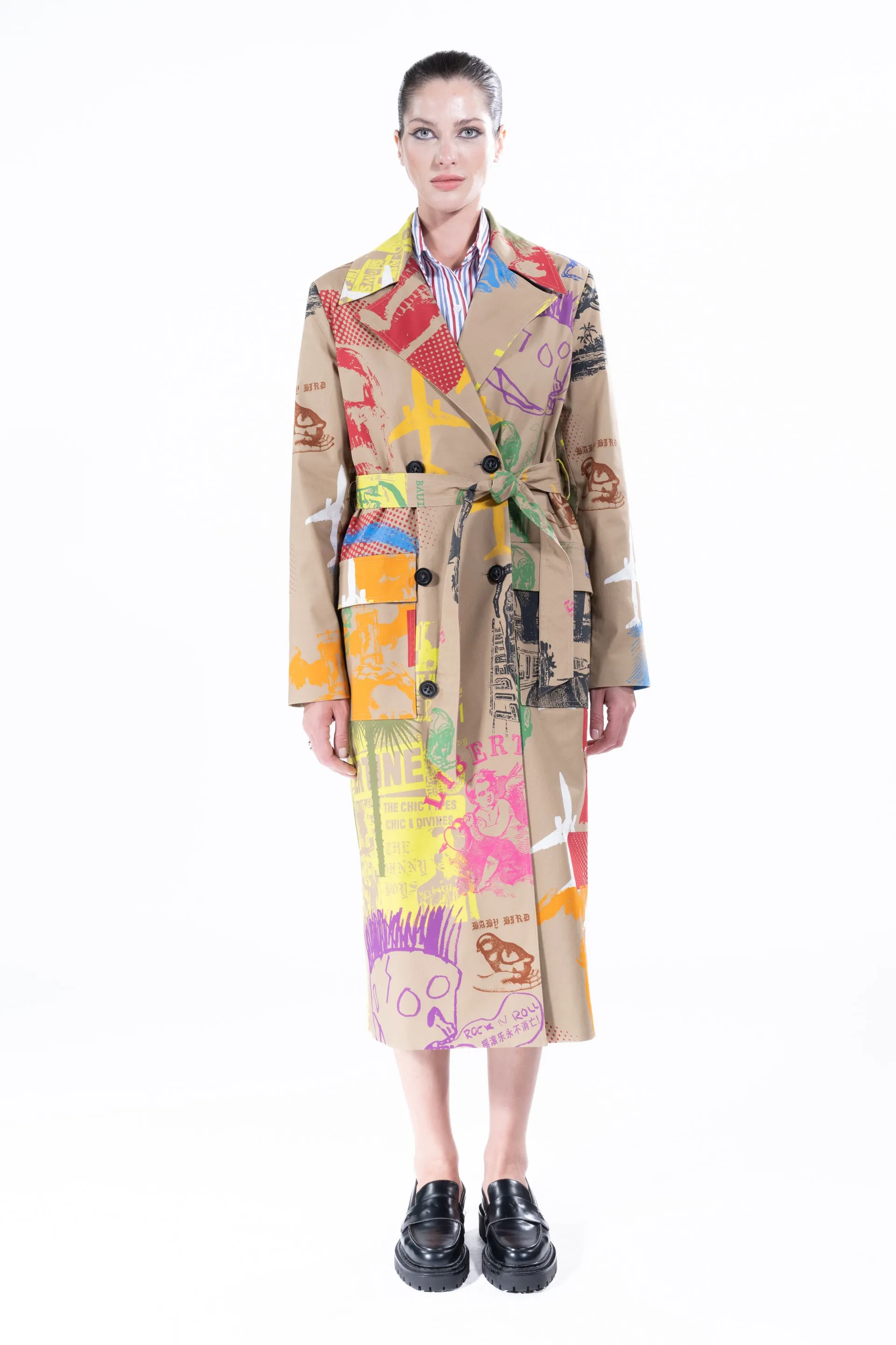 'LIBERTINE SILK SCREENS' LONG LEAN TRENCH