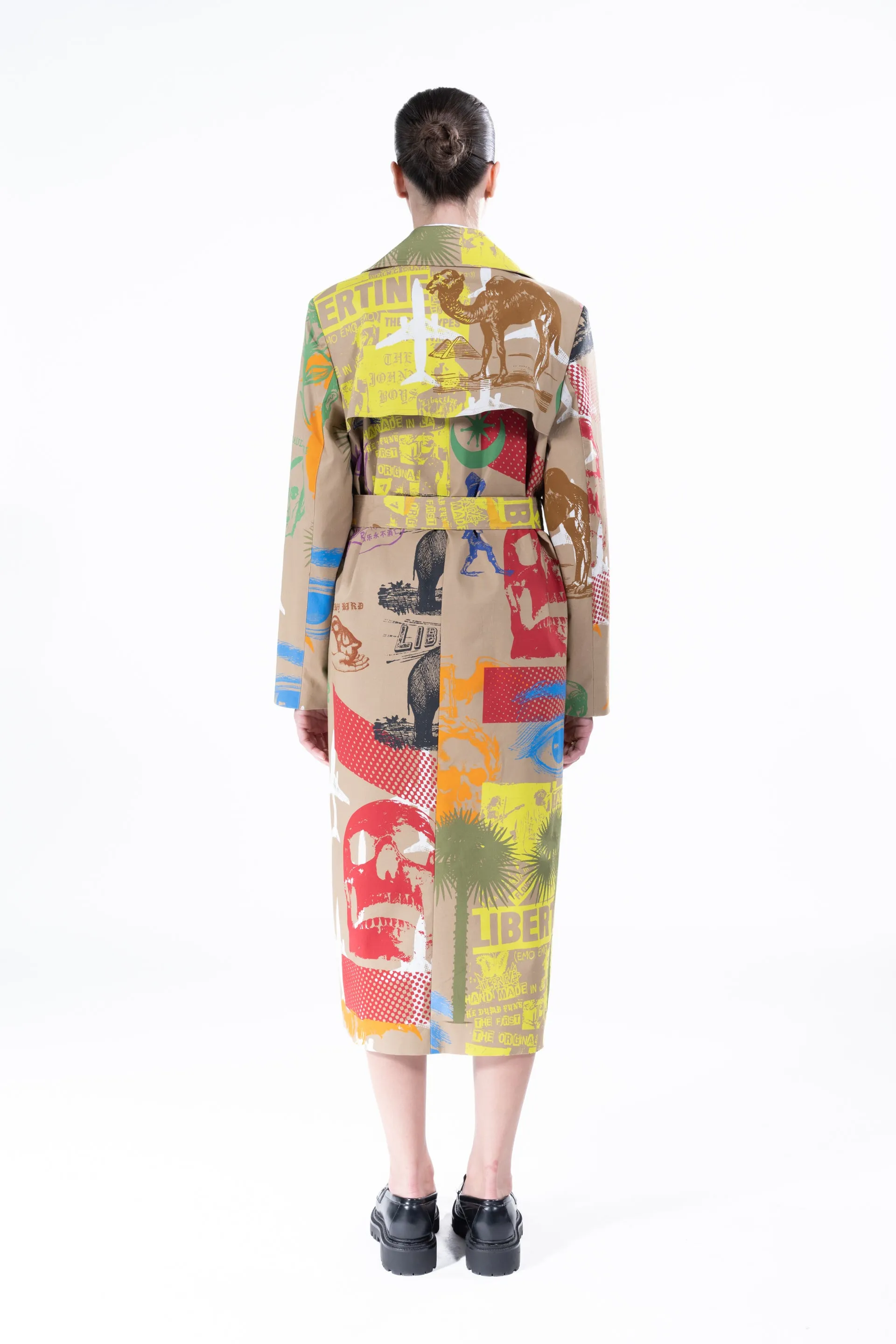 'LIBERTINE SILK SCREENS' LONG LEAN TRENCH