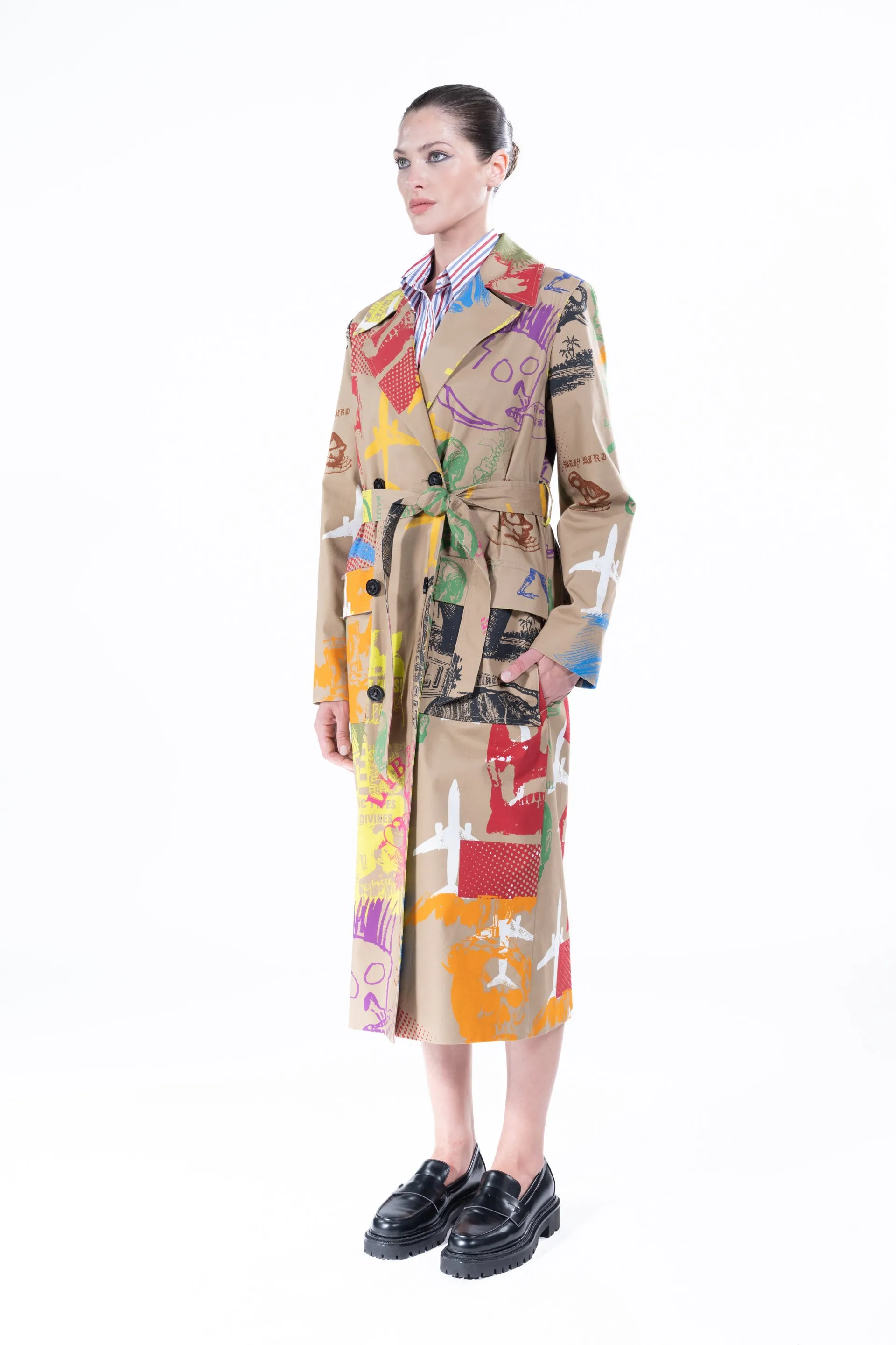 'LIBERTINE SILK SCREENS' LONG LEAN TRENCH