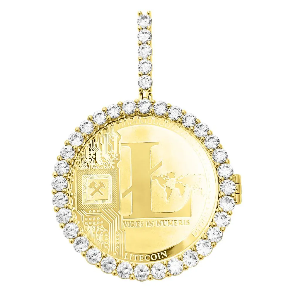 LITECOIN Coin Iced Out Frame Pendant