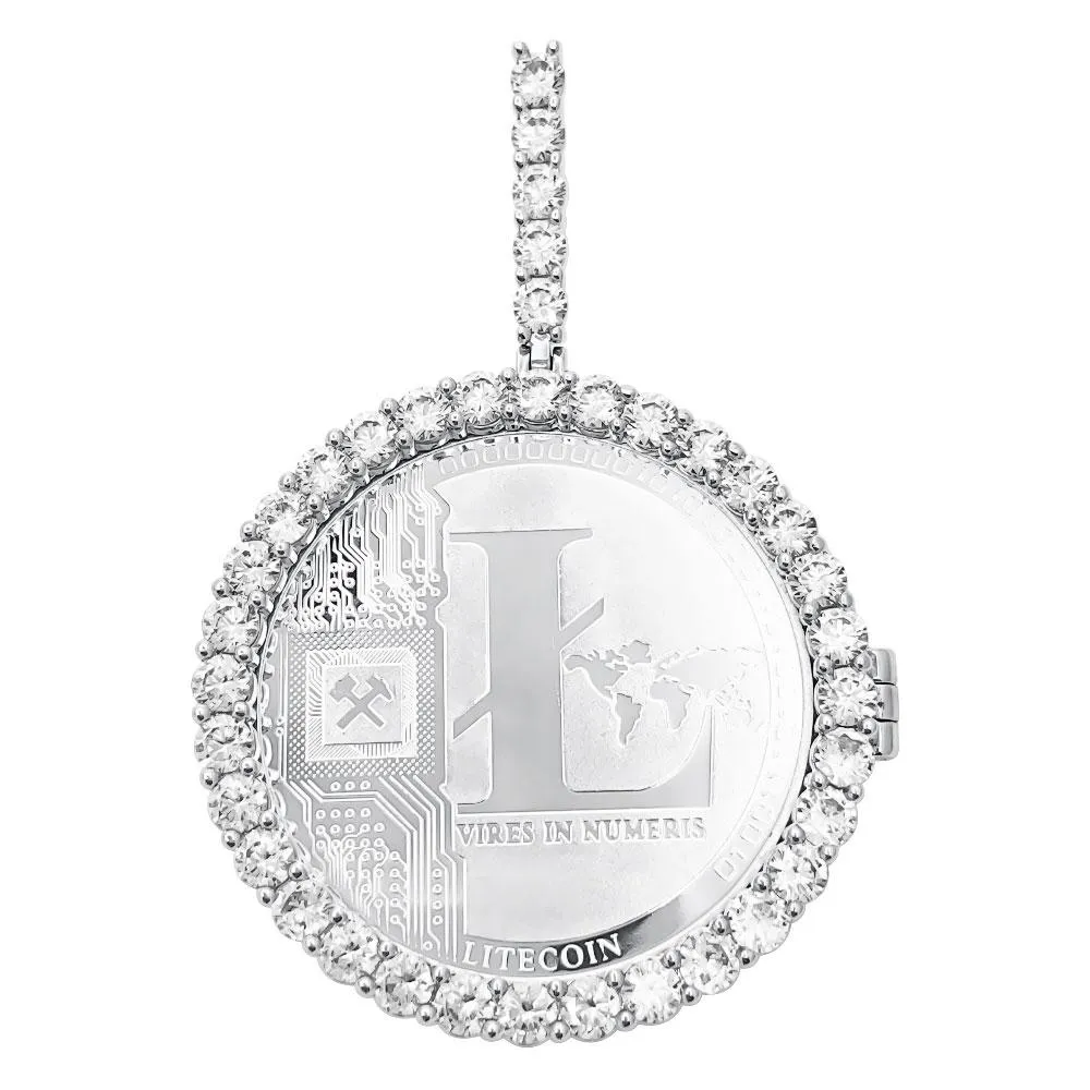 LITECOIN Coin Iced Out Frame Pendant