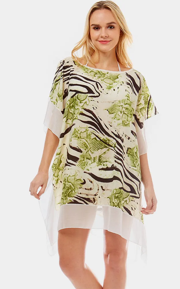 LOF1032 Zebra and Snake skin Print Cover-up Poncho