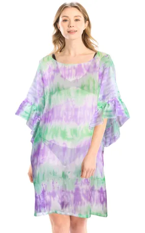 LOF1173 Tie Dye Ruffle Sleeves Poncho Cover Up