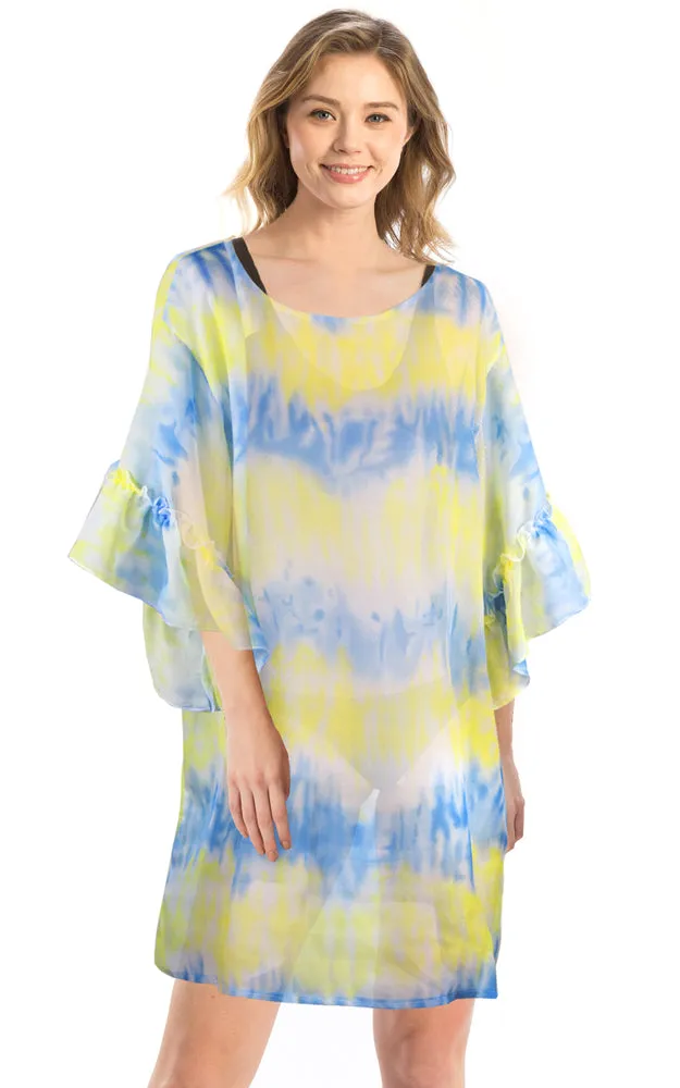 LOF1173 Tie Dye Ruffle Sleeves Poncho Cover Up