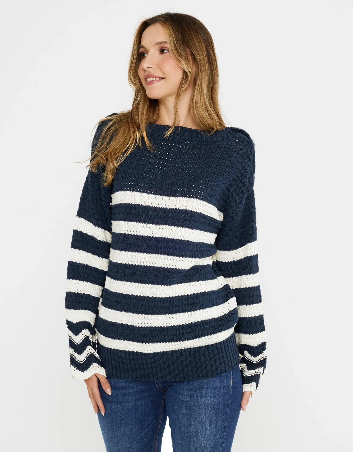 Long Sleeve Striped Pullover - Lenu