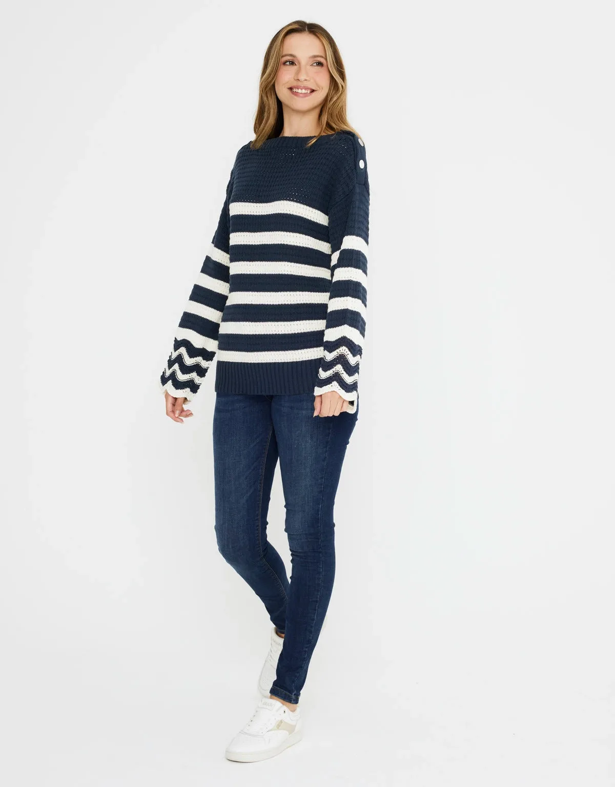 Long Sleeve Striped Pullover - Lenu