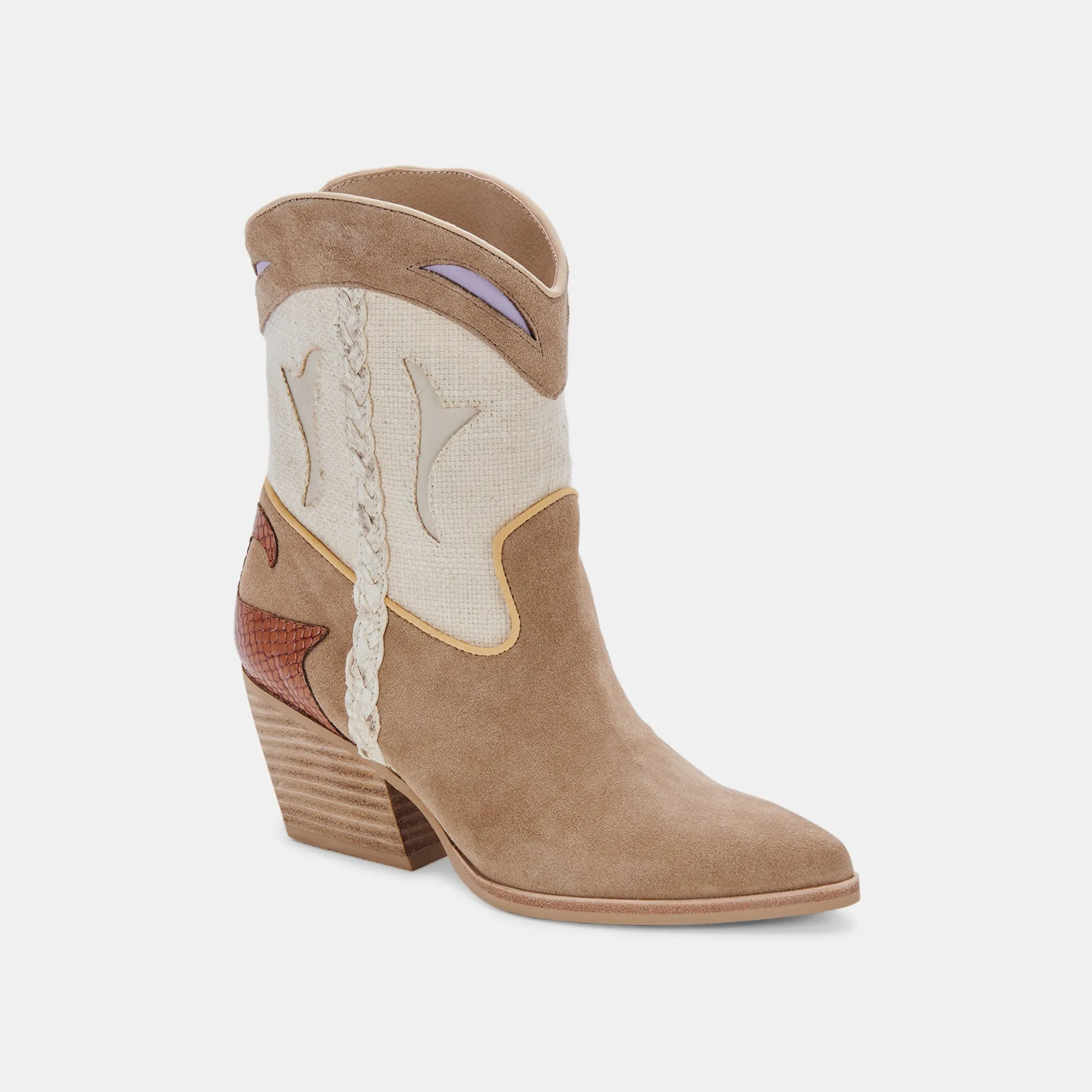 LORAL BOOTIES IN TAUPE MULTI SUEDE - re:vita