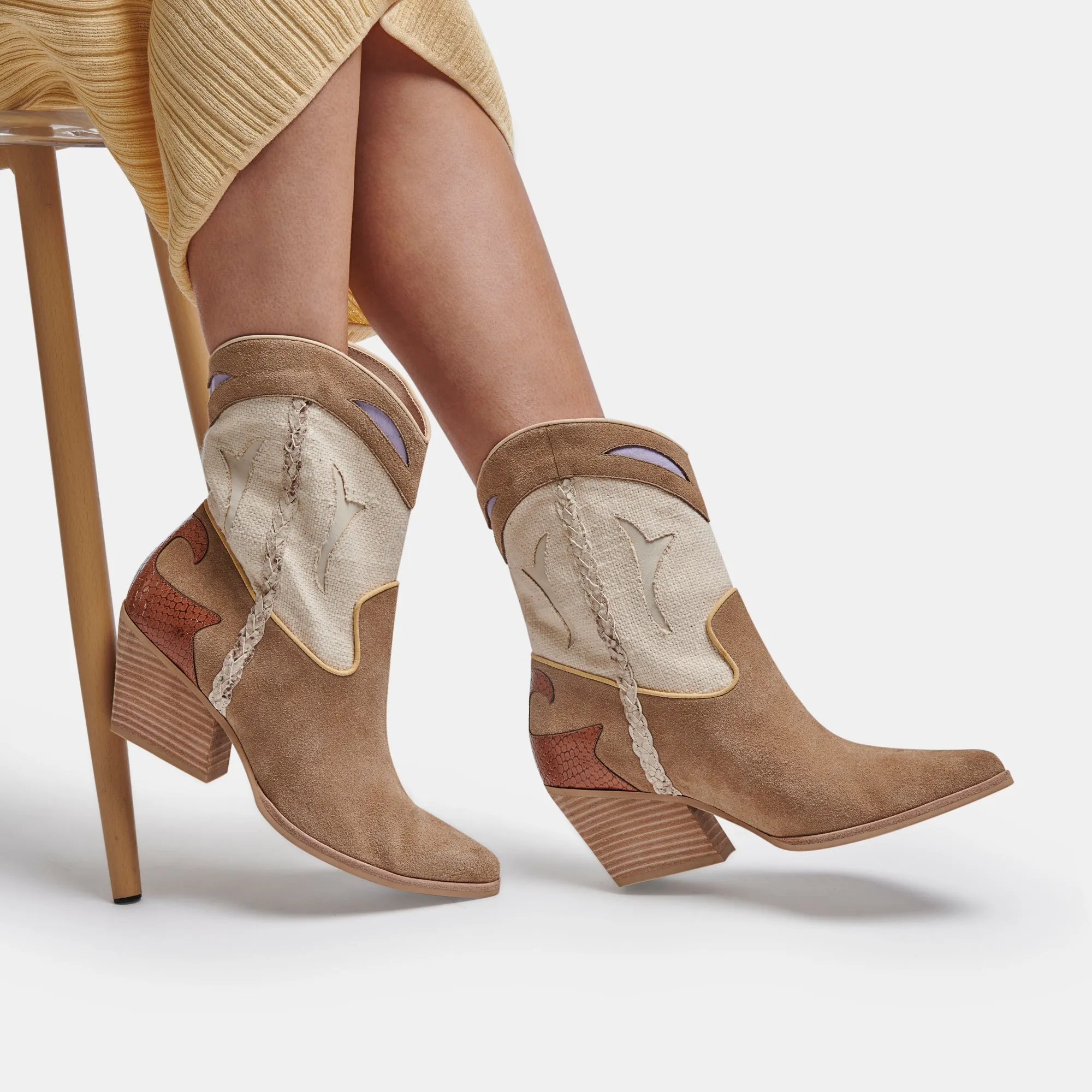 LORAL BOOTIES IN TAUPE MULTI SUEDE - re:vita