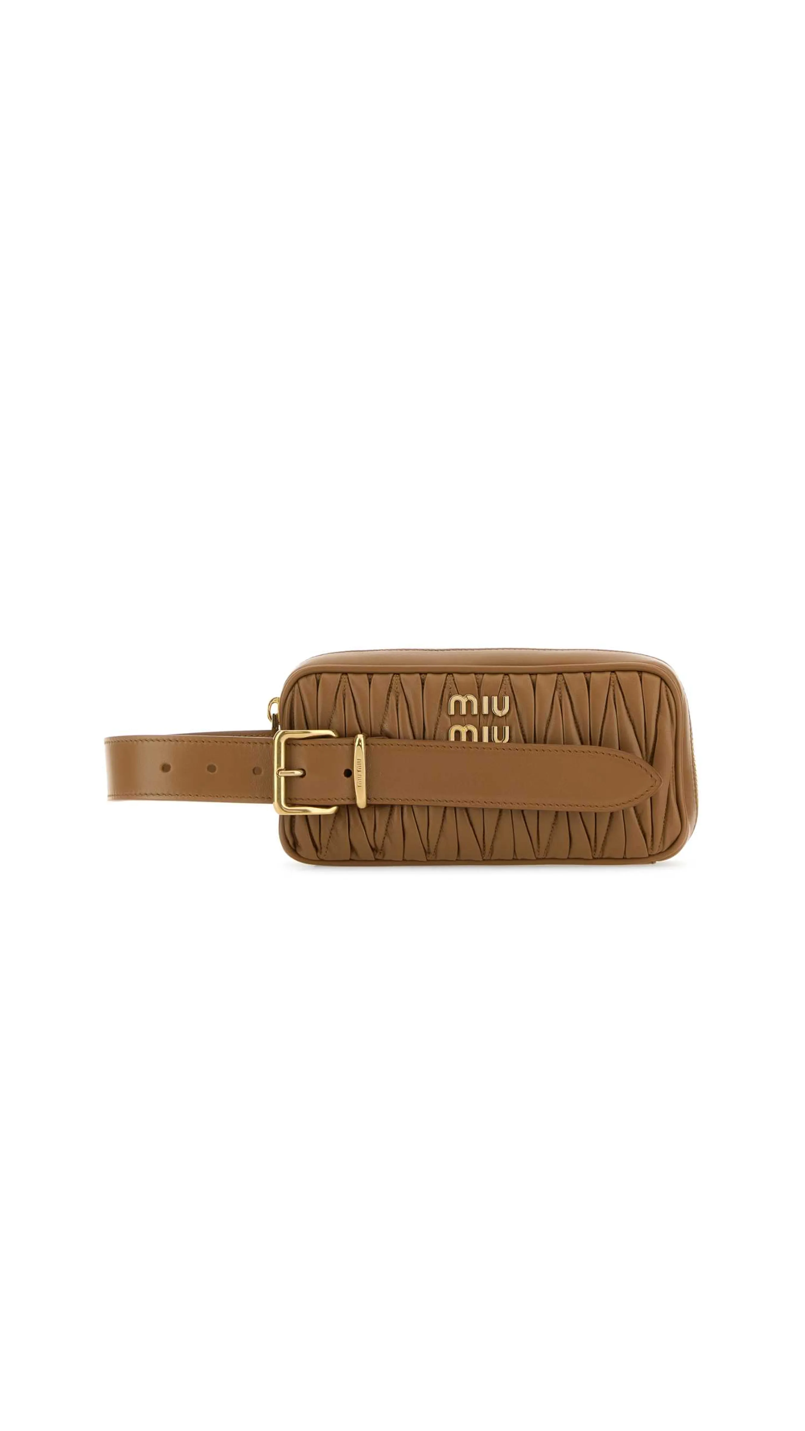 Matelassé Nappa Leather Clutch with Wristband - Brown