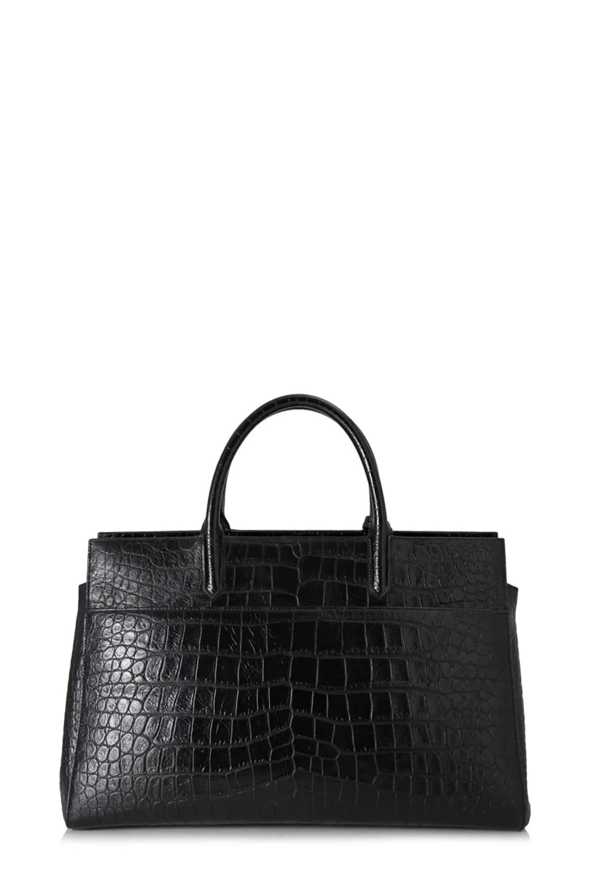 Medium Cabas Rive Gauche Bag Crocodile Embossed Black